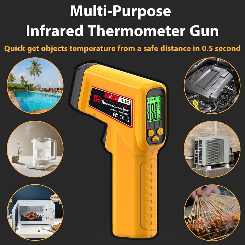 FKM Infrared Thermometer Gun Non-Contact Laser Temperature Gun,-58°F~986°F,AdjustableEmissivity,Digital IR Thermometer Gun for Cooking,Griddle,Pizza Oven,BBQ,HVAC,Automotive,Industrial,Not for Human - Image 3